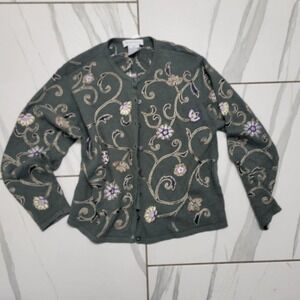 Vintage cottagecore Green floral button-up cardigan